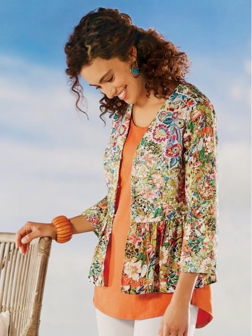 Soft Surroundings Ariege Hand Embroidered Beaded Lace Jacket XL Boho Peplum